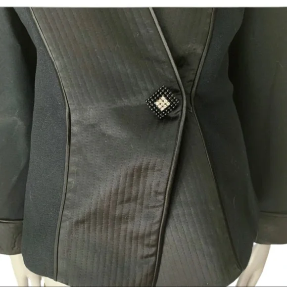 NOLAN MILLER Vintage Evening Jacket Blazer Black Wool Satin Embellished Size 10 - Picture 4 of 14